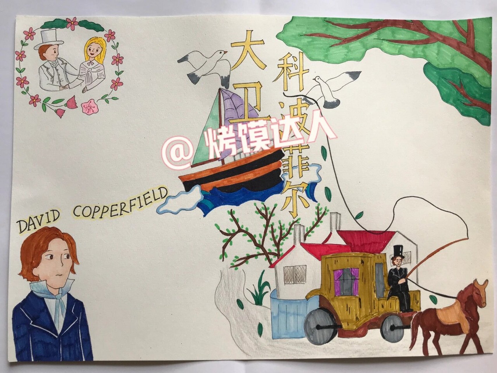 读书小报之《大卫科波菲尔》 客单 a3素描纸 马克笔着色 网上找了很多