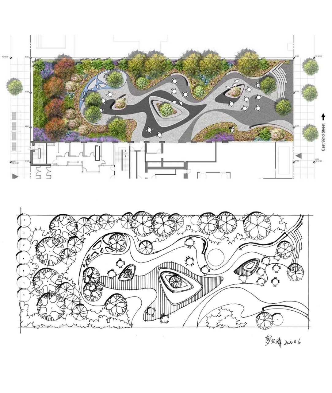 (平面手绘打卡6期)商业区公园景观手绘写生 今日分享:平面图设计手绘