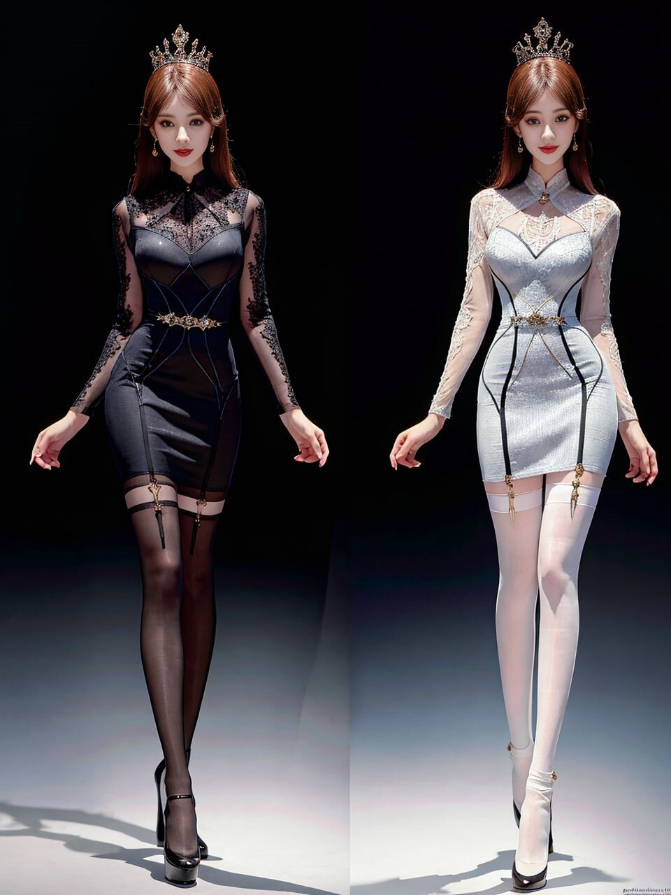 黑与白碰撞的超模裙装秀 #ai绘画#02 02#时装秀#02 02#超模