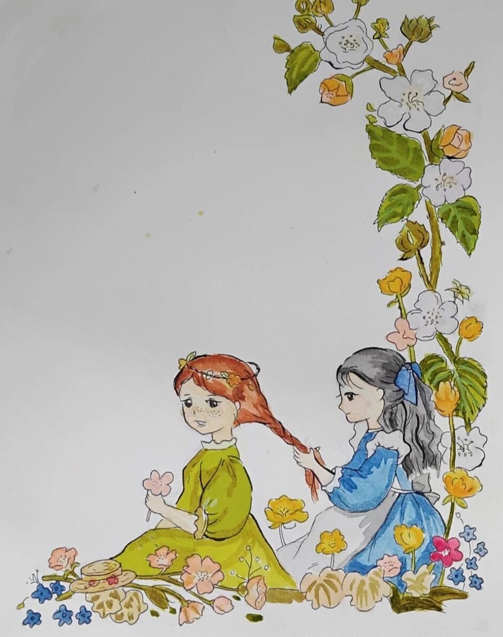 学校要求读书卡,我真的很喜欢这本书,好羡慕安妮和戴安娜,没想到画