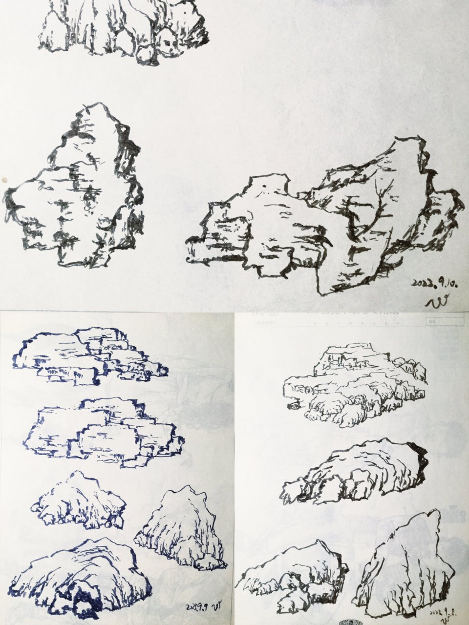 国画入门|石头画法 山水画入门…石头 提按钝挫 画出枯 毛 坚硬的感觉