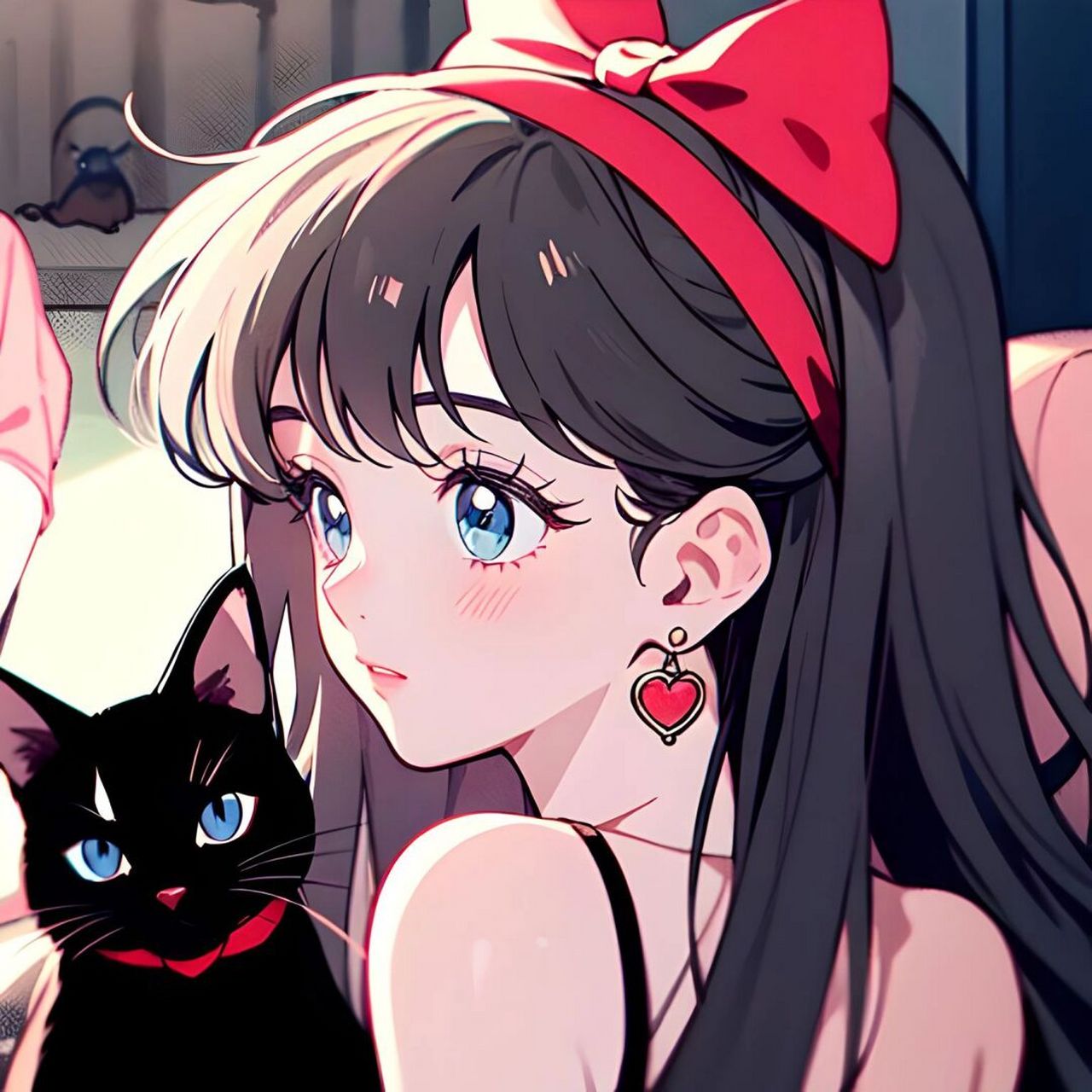 pink旧漫头像丨 蝴蝶结少女与猫93 这一期是复古美少女与猫猫 系列