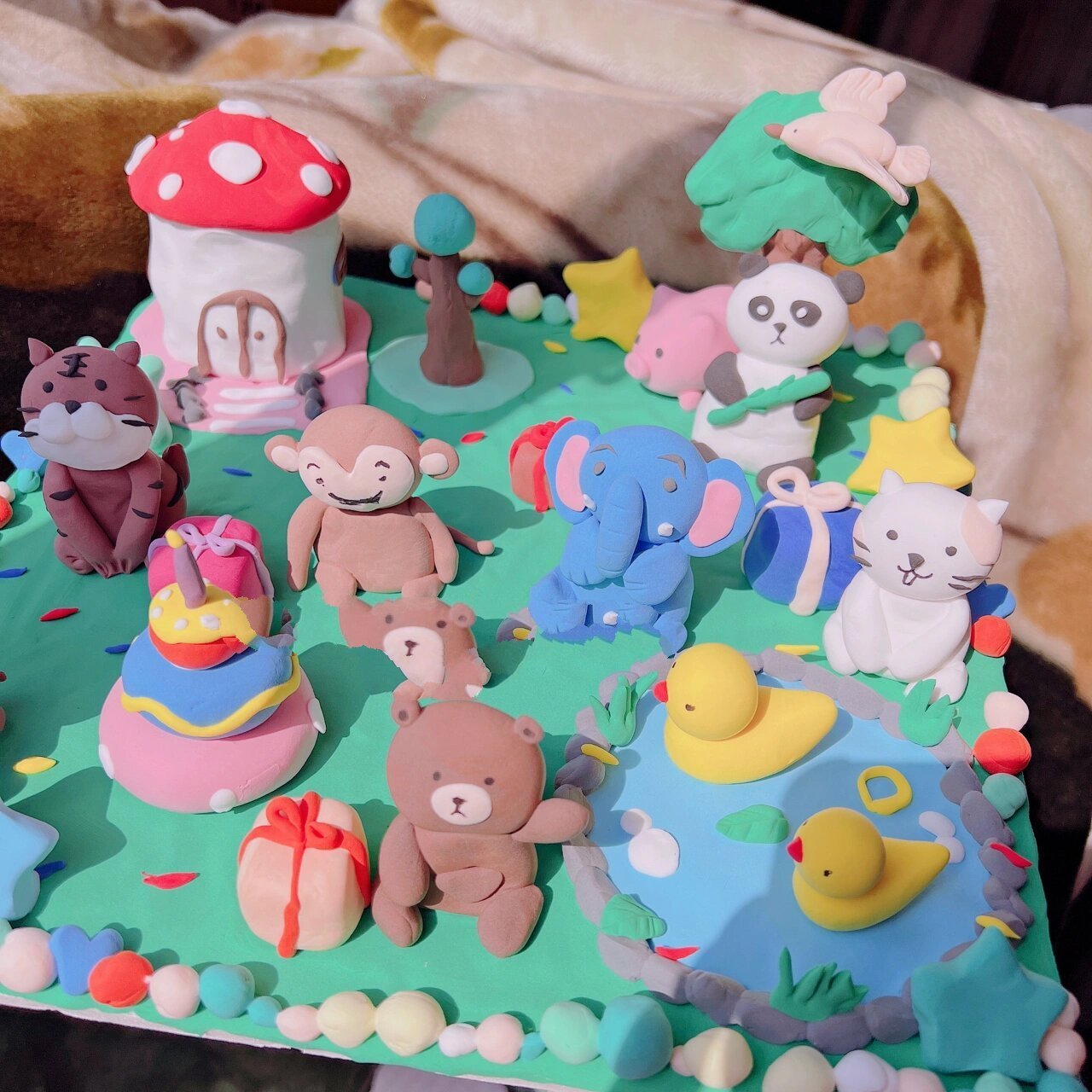 动物园小动物粘土黏土彩泥手工手作场景 尺寸:30×30cm