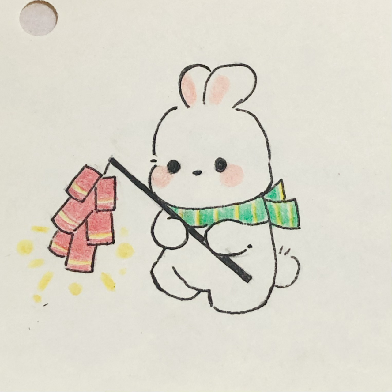 兔年第一画 当然要画兔兔啦,放烟花的小兔子,终于又能放烟花啦 临摹自