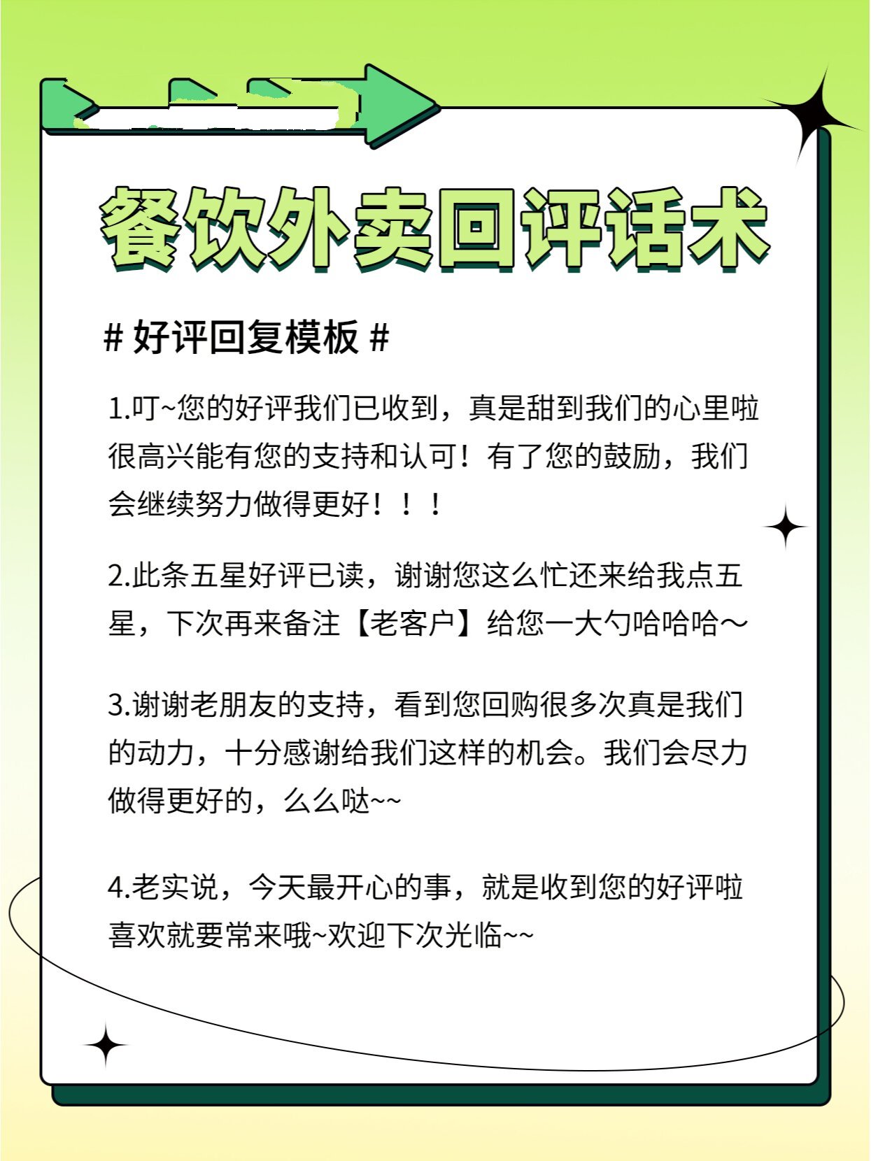 餐饮外卖回评话术,好评差评我都有