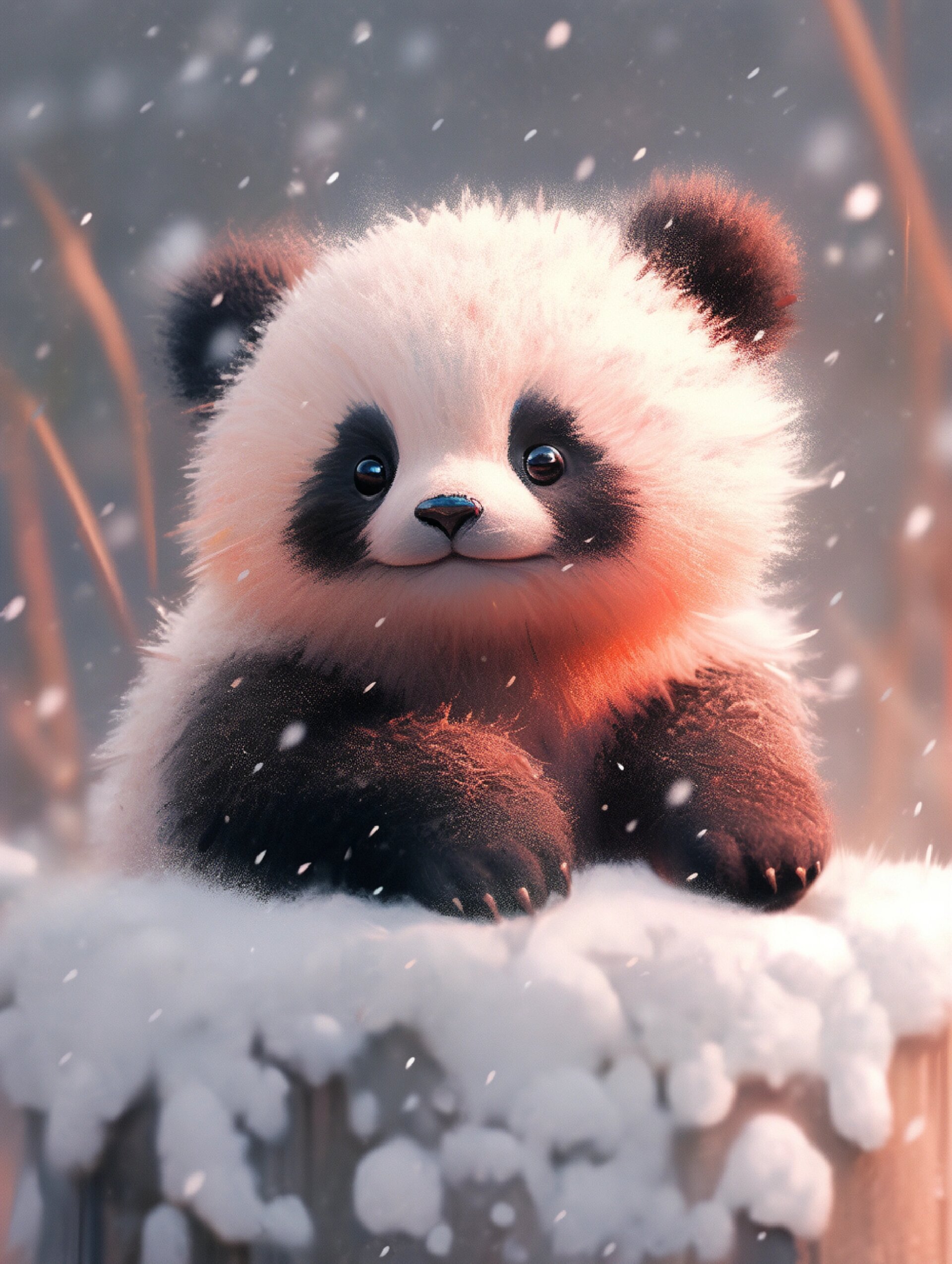 雪里呆萌的大熊猫!
