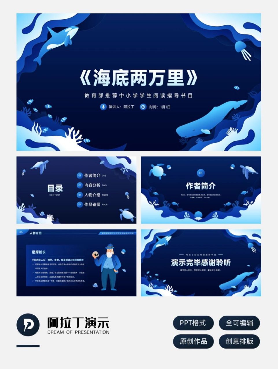 免费ppt模板!《海底两万里》读书分享ppt!