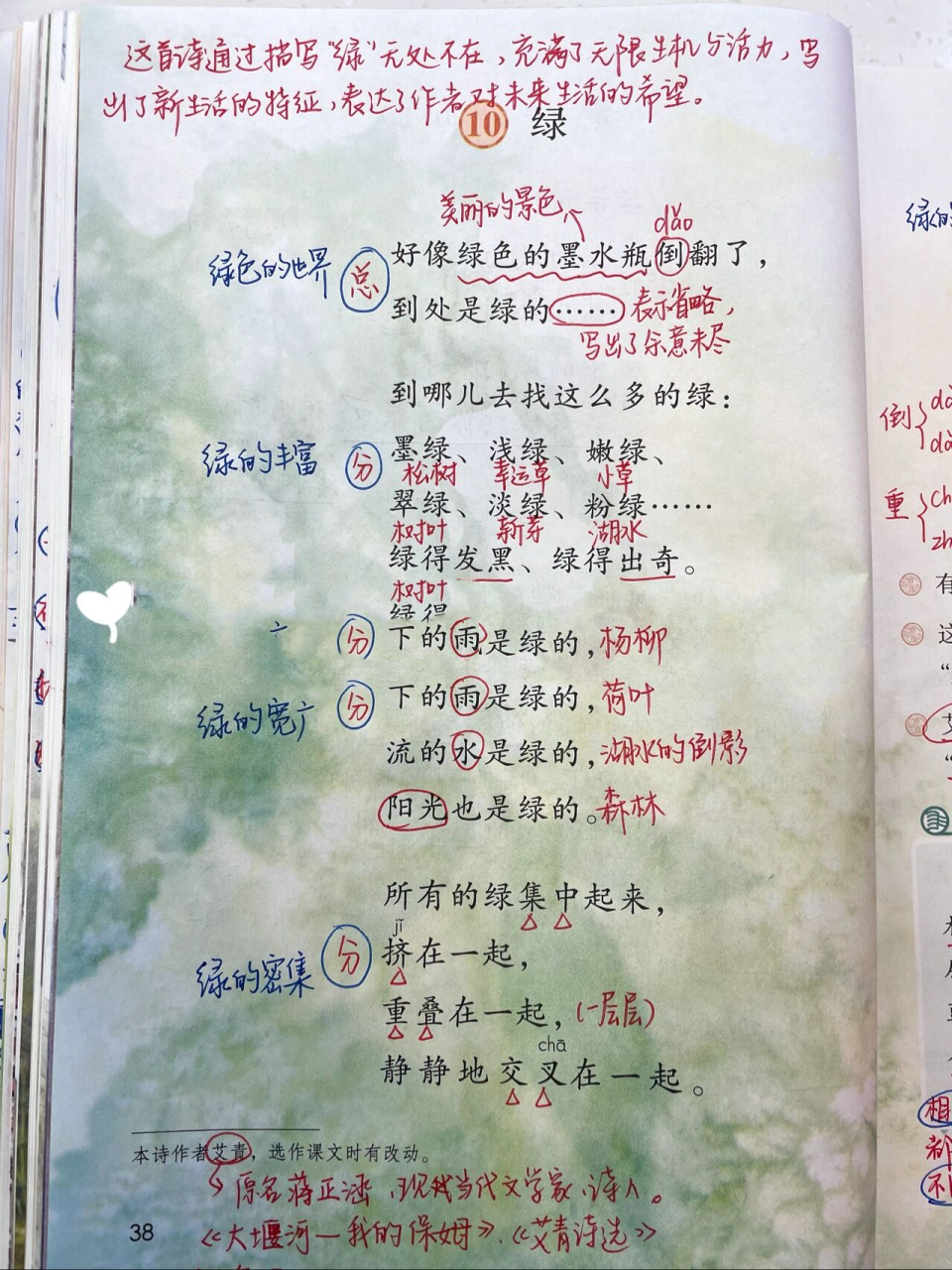 课文笔记|四下第10课《绿》 更新笔记啦～快开学咯!