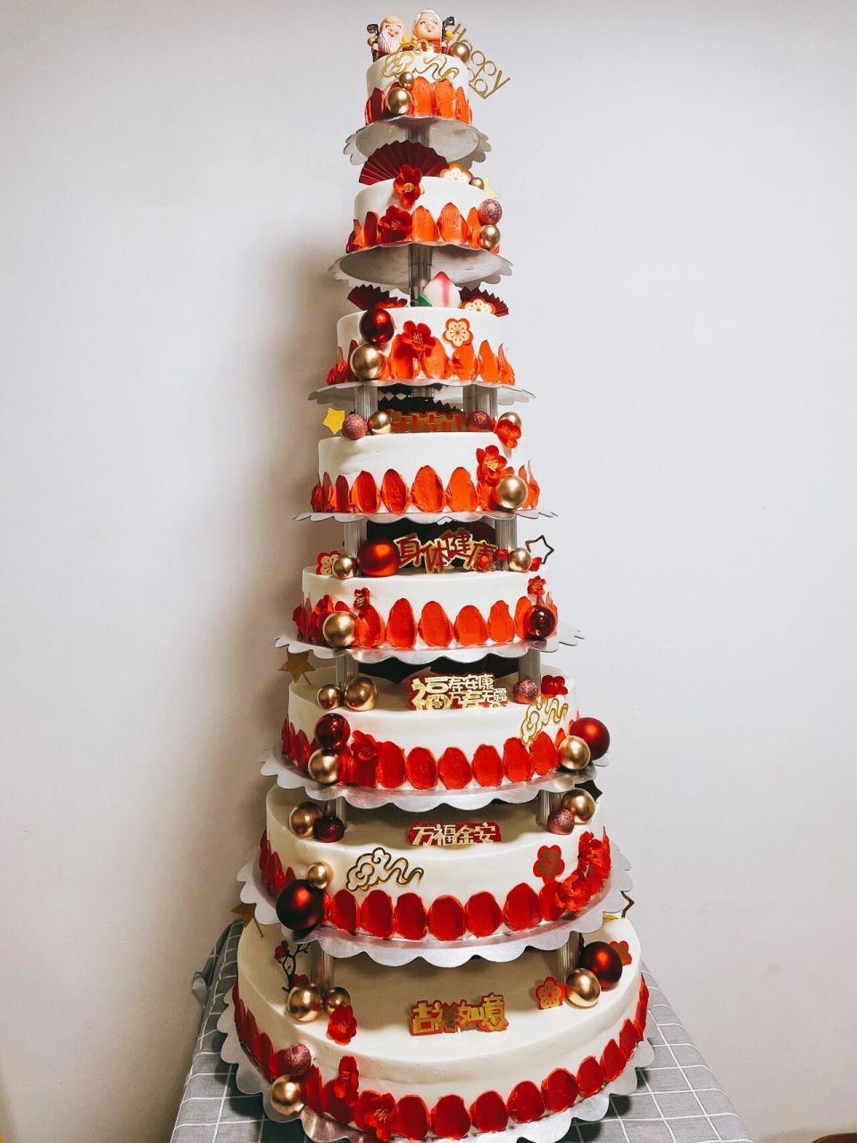 八层多层寿星公寿星婆八十岁红色生日蛋糕
