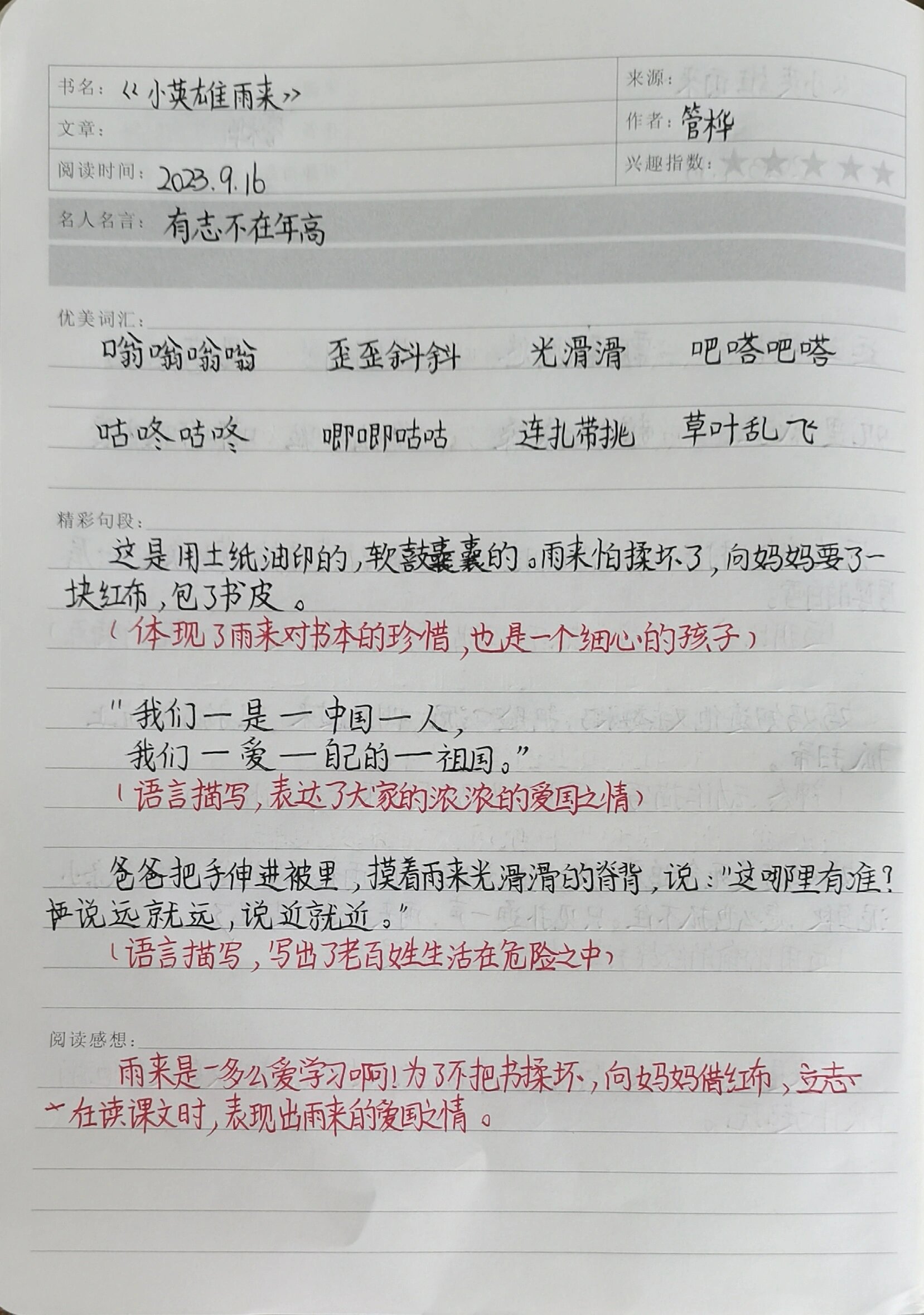 《小英雄雨来》读书笔记