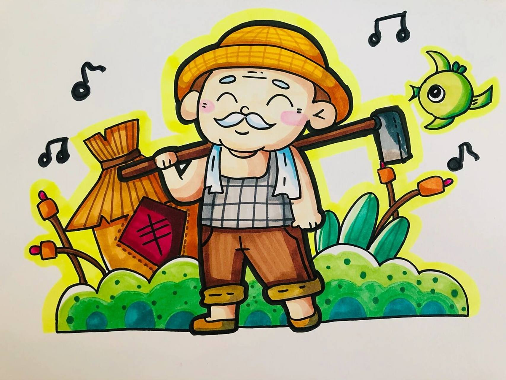 第51节课人物之农夫986990上色96 附有线稿和细节图.