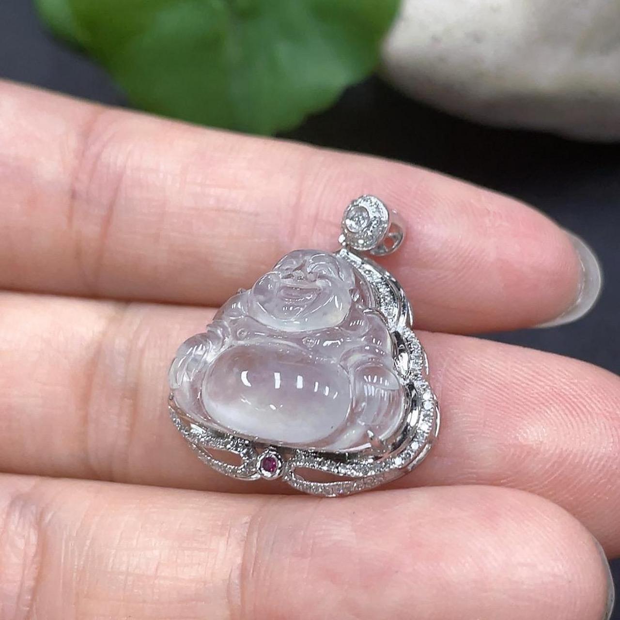 翡翠冰种佛公吊坠!18k金镶嵌!尺寸15.2mm*19mm*4mm,3800!