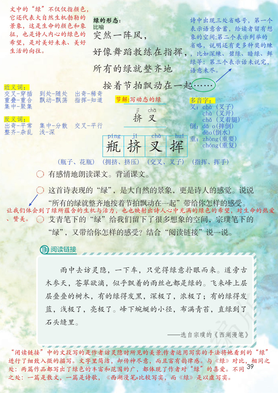 四下9210课《绿》笔记-1 语文四年级下册从第1课至第10课,课堂笔记