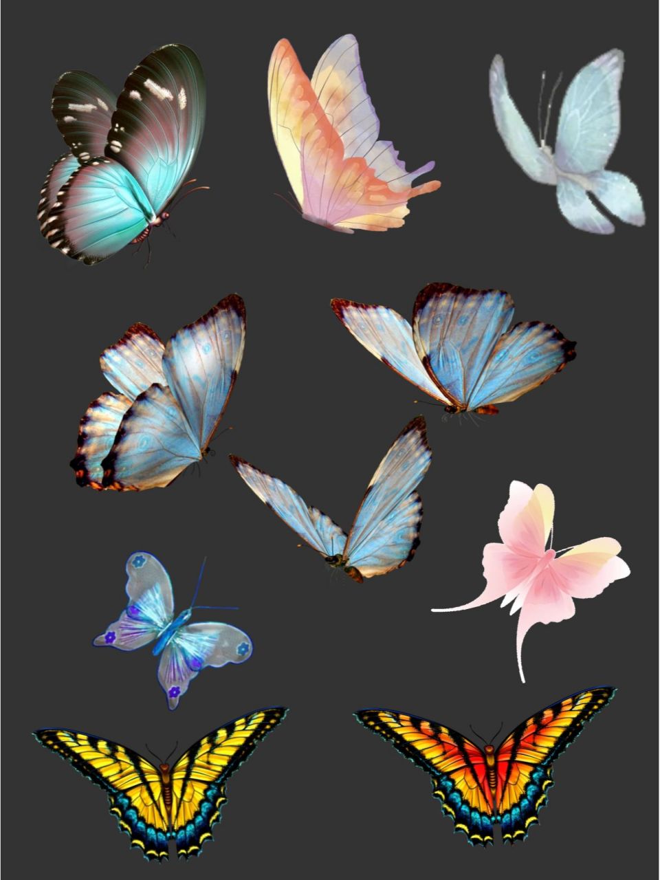 古风动物png97 今天分享一些手绘水彩蝴蝶,彩色蝴蝶素材,古风国风