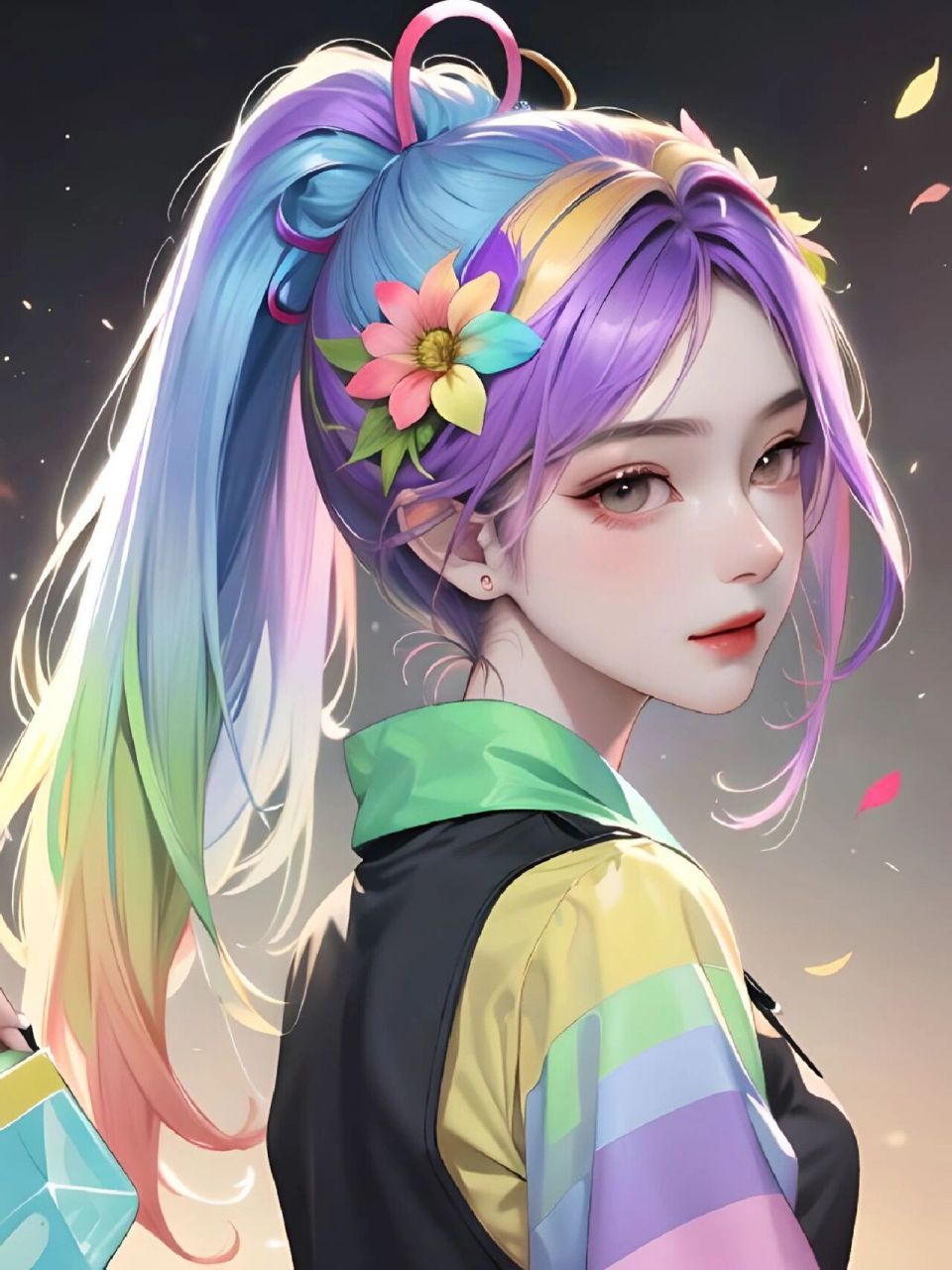 彩虹少女2|彩虹渐变的高马尾女生头像