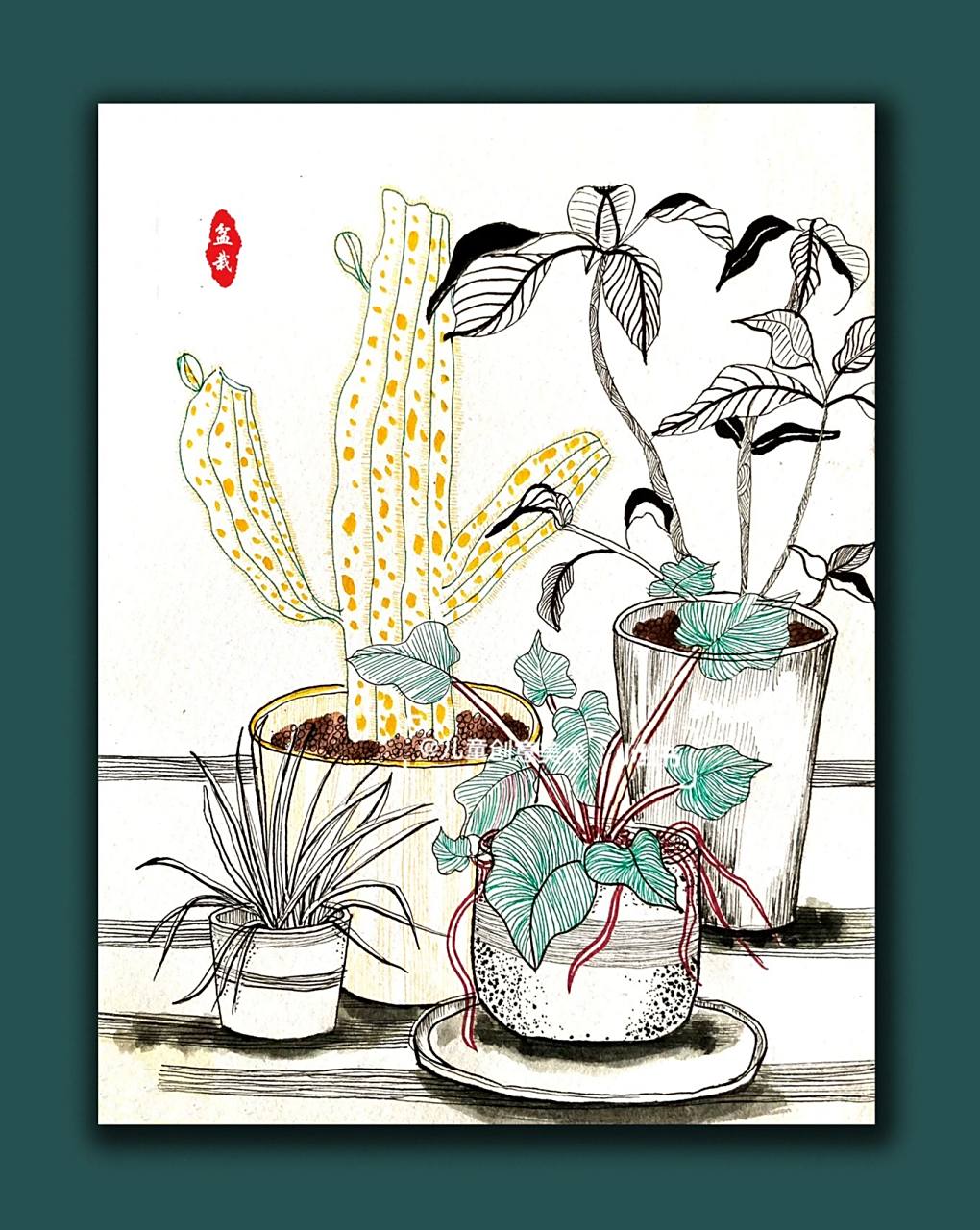 启发小朋友们对于植物形态的主观想象和表现,运用线描点线面的绘画