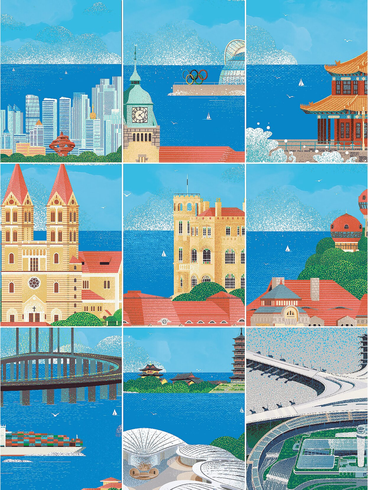 印象青岛|青岛建筑92插画|城市商业插画