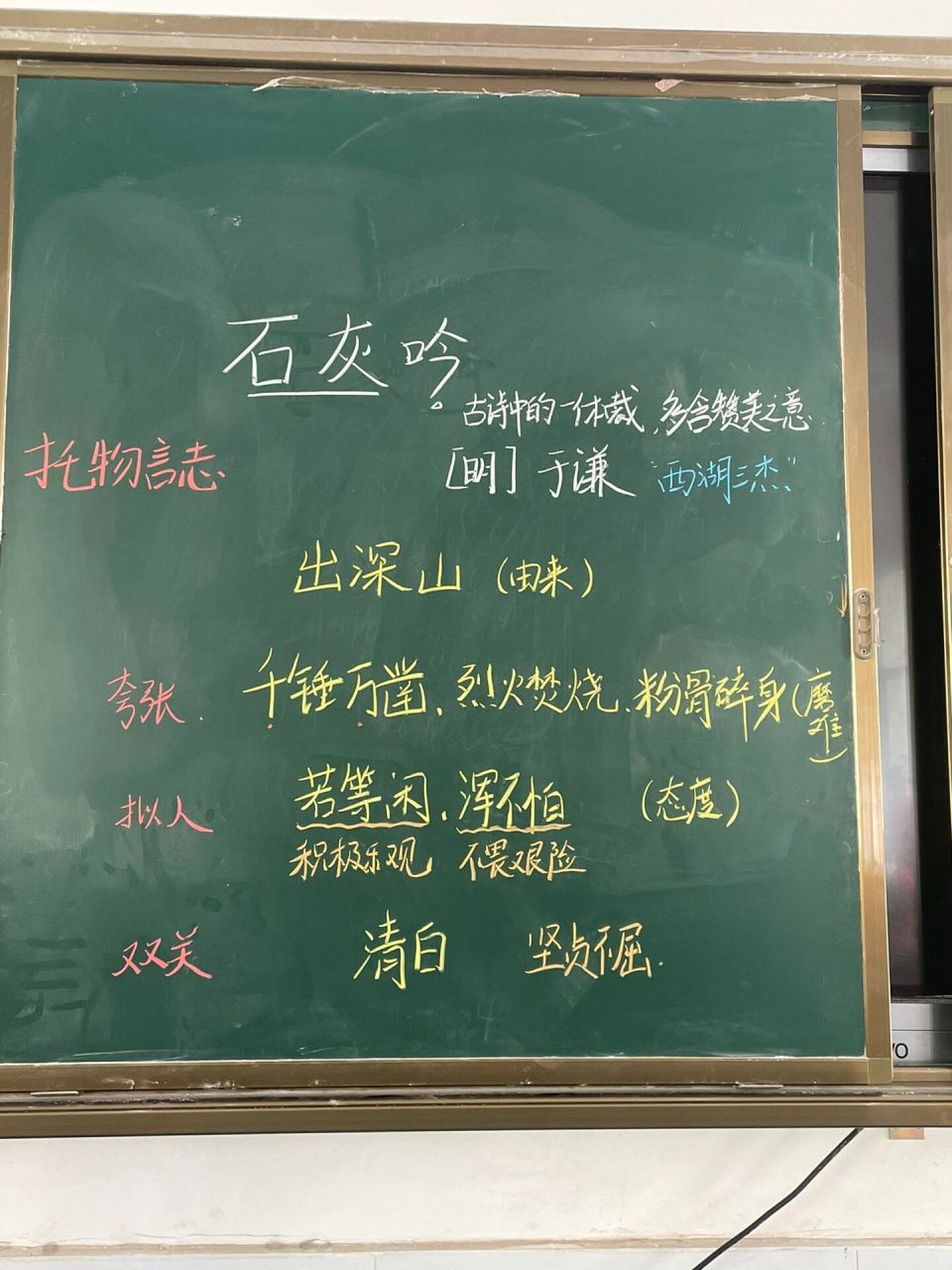 none 六下语文《石灰吟》板书