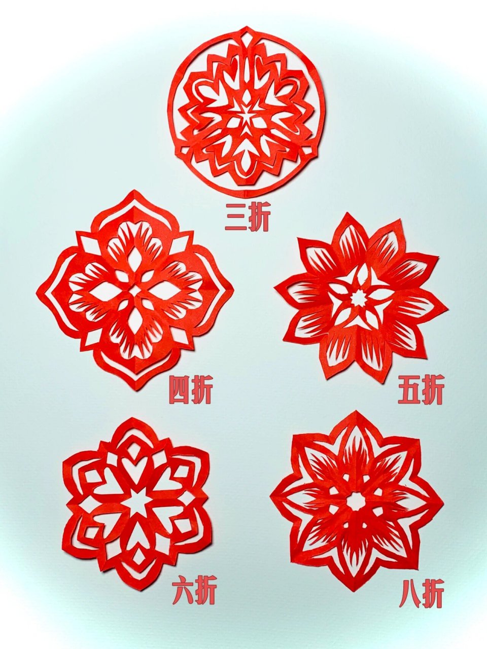 剪纸|五种不同折法的团花(含底稿) 考了一周试,今天终于能歇一歇,剪几