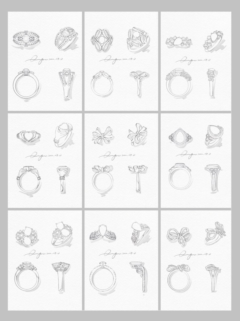 珠宝设计|戒指三视图合集 分享一波最近上课画的三视图, 正在学习的