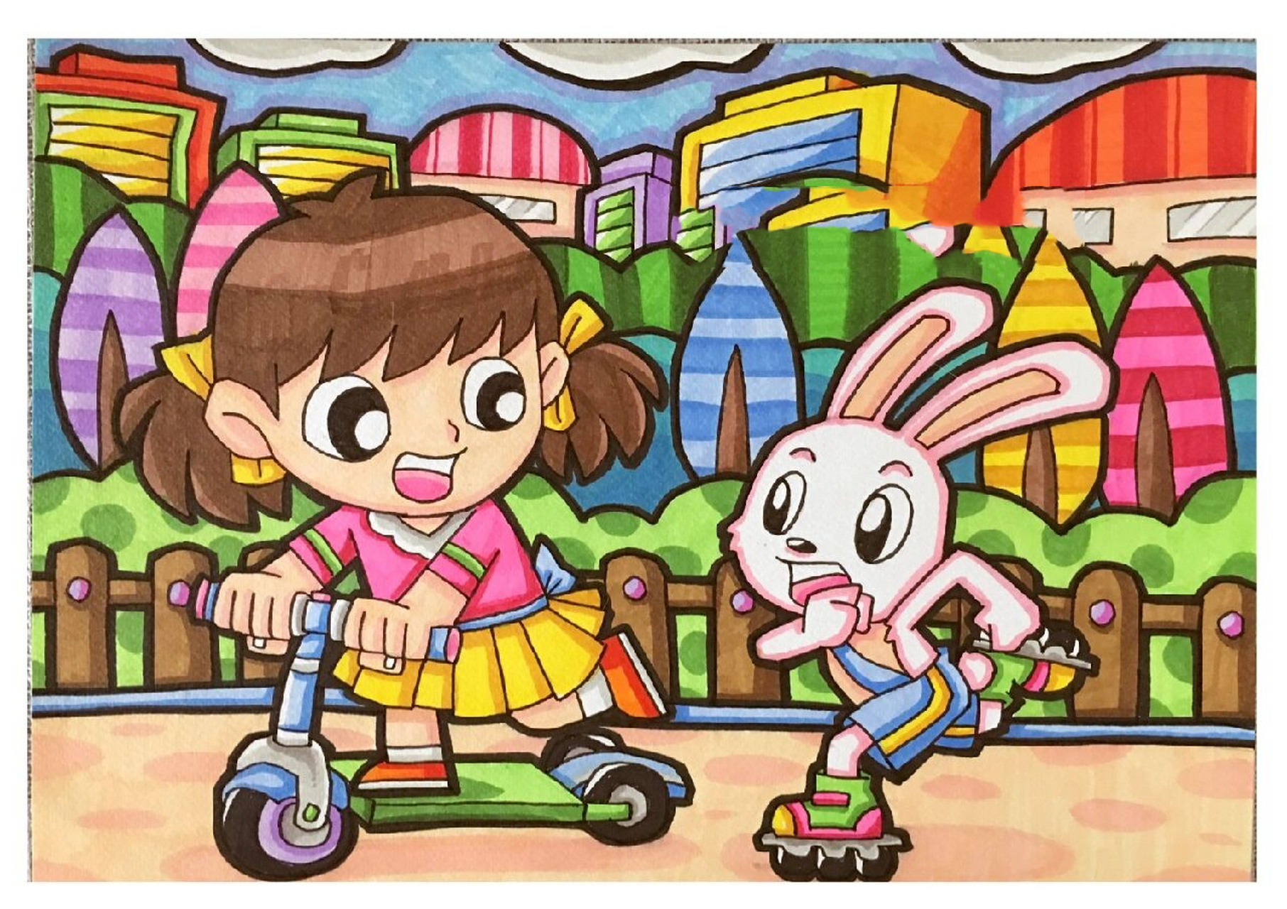 动物 人物 简笔画 蜡笔画 人与动物和谐相处 原创作者:丹尼索蜡笔画