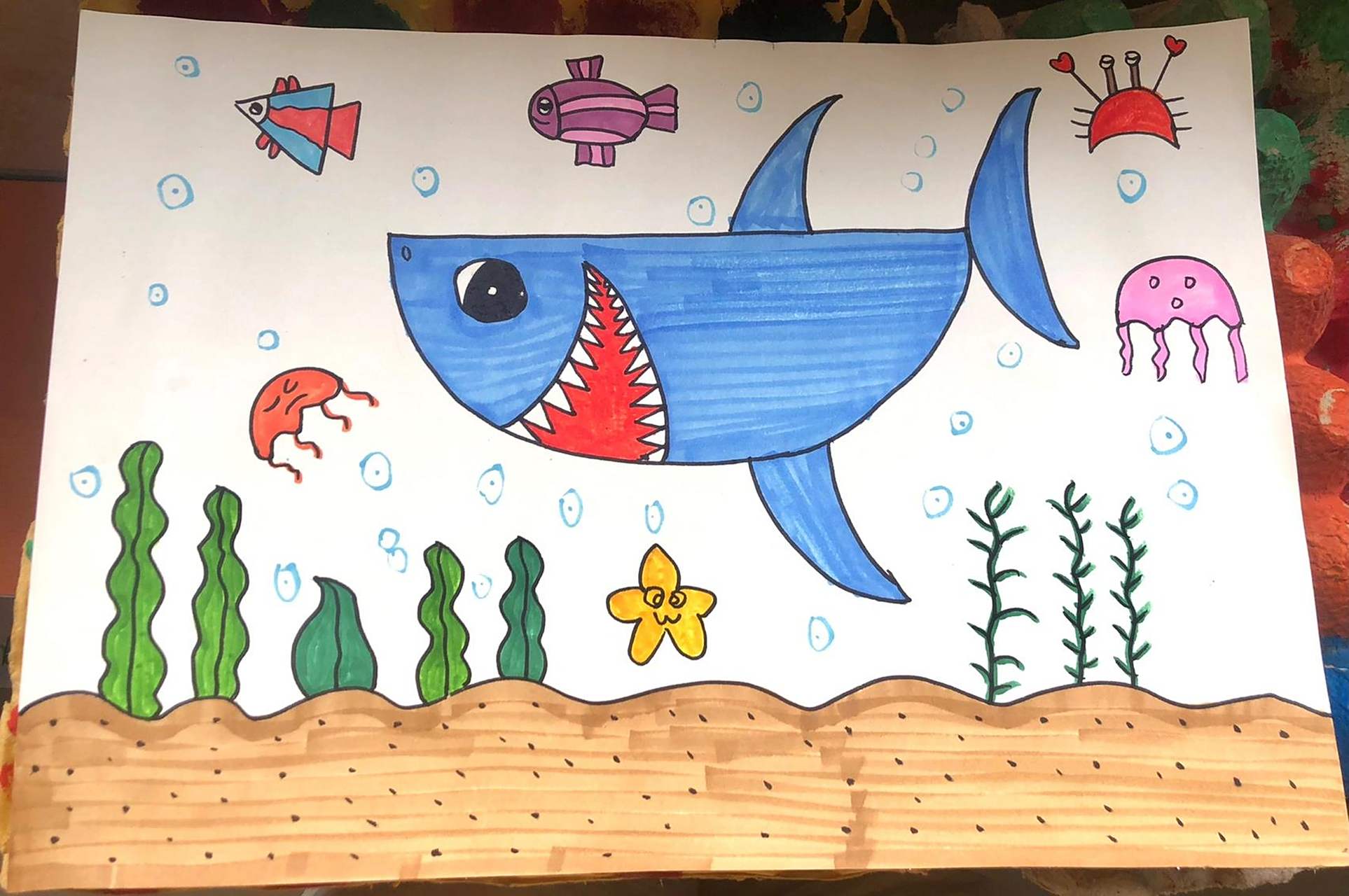 鲨鱼00手抄报 鲨鱼形体扁长,前宽后窄,呈流线型,尾巴上下竖立,犹如