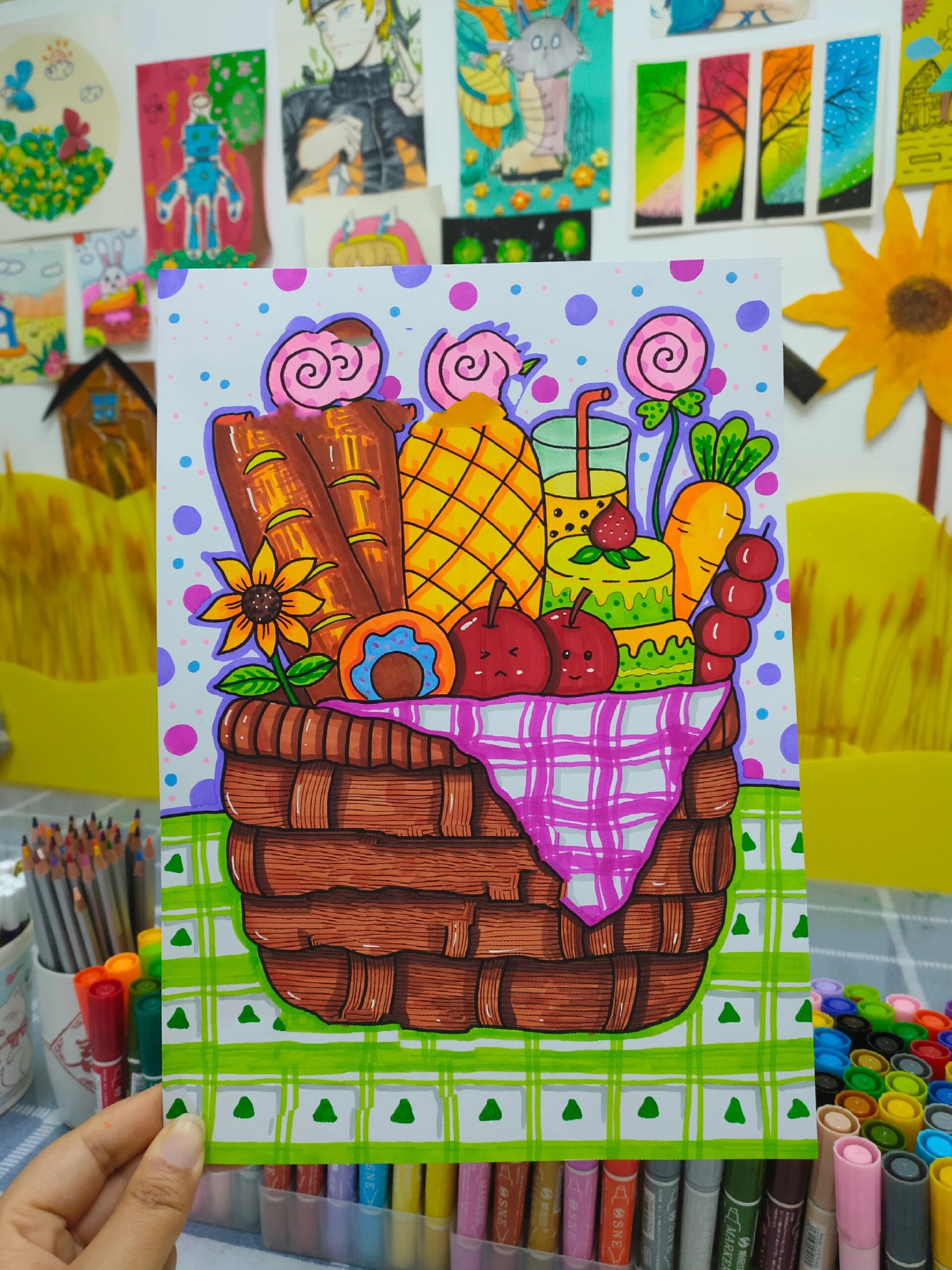 儿童画《篮子里的食物》14
