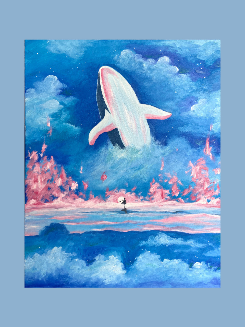 油画临摹「北冥有鱼·蓝鲸」入门油画风景画 临摹: 🐱 画布:亚麻油