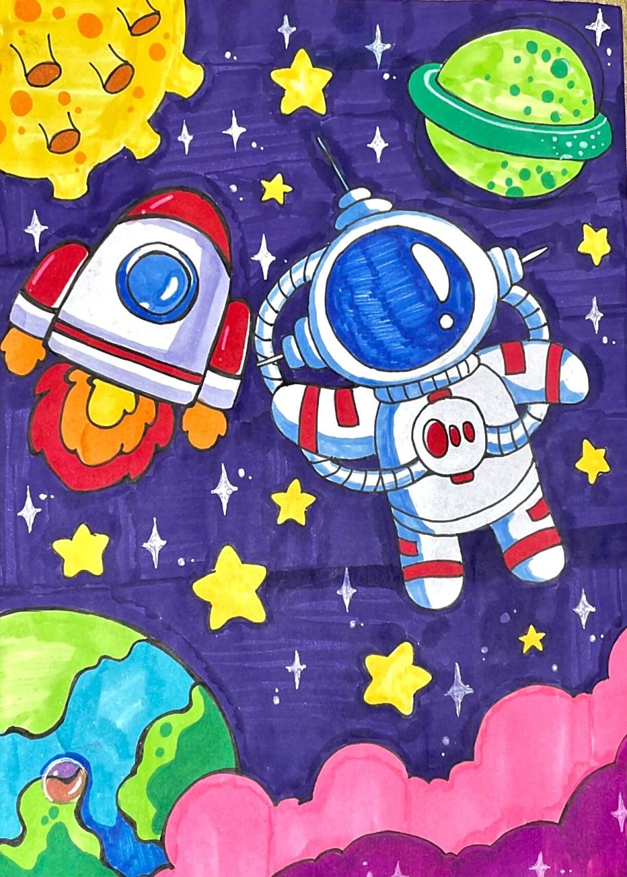 给一年级的小朋友手绘的封面封底 用白纸包本子后绘制并且再包一层