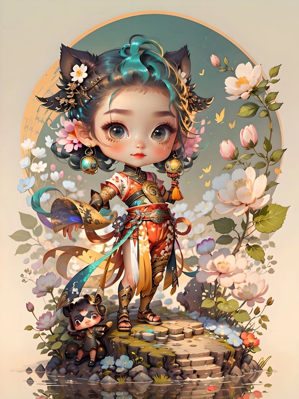 太美了吧ai绘画超精细可爱的q版古风娃娃图 #ai绘画有点东西# #插画师