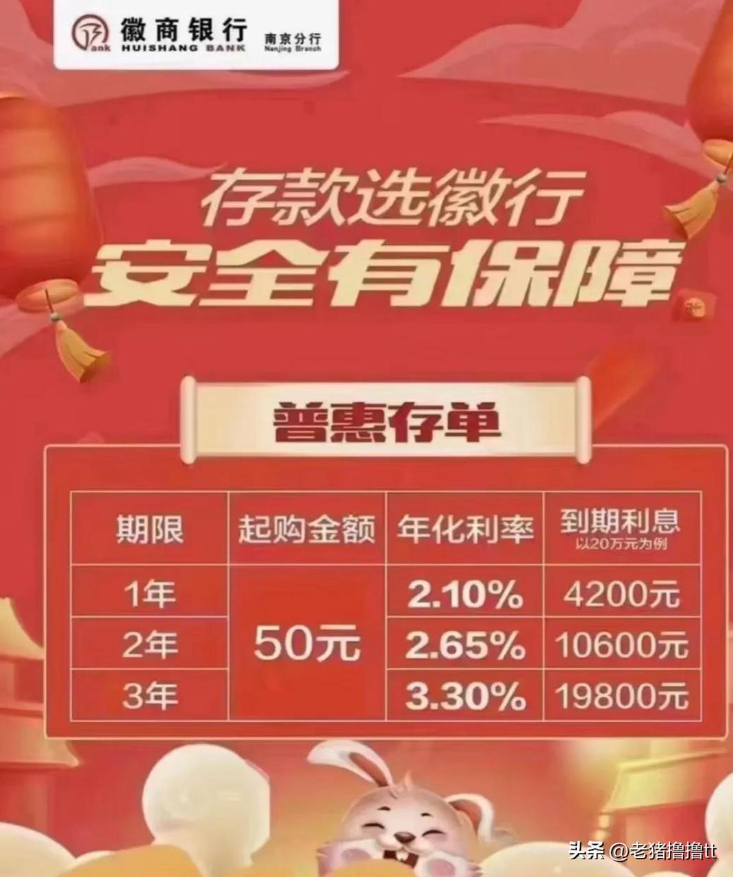 徽商银行,3年3.3% 怎么说呢? 门槛足够低,50元就可以起投 1年2.