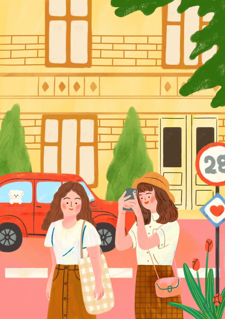 插画丨逛街的好朋友 前阵子看了更多韩国插画师的作品,画风已经是这个