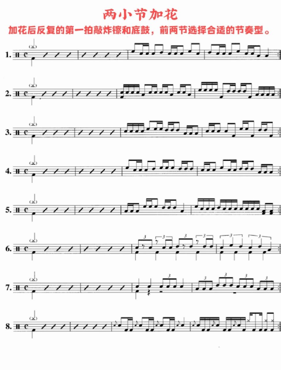 架子鼓加花,又称过鼓,通俗易懂的理解就是插入节奏的意思.