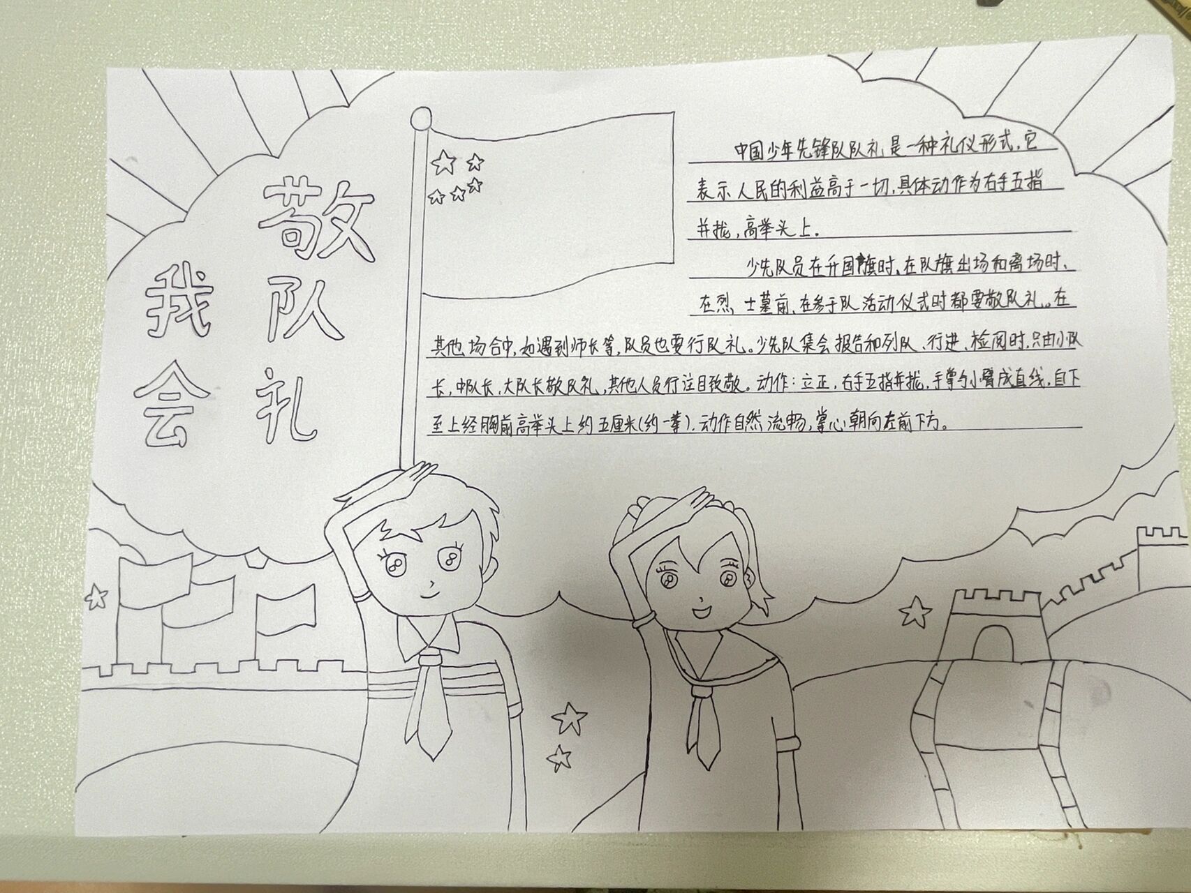 我会敬队礼 少先队员手抄报 五星红旗9899 少年队员手抄报