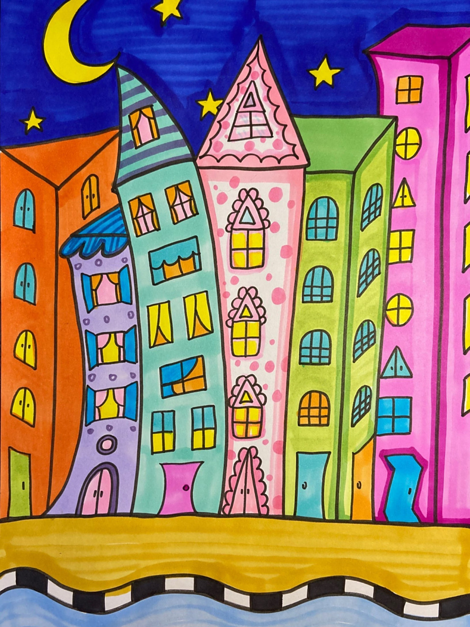 小房子 房子家族儿童画 高楼大厦儿创简笔画 美术宝