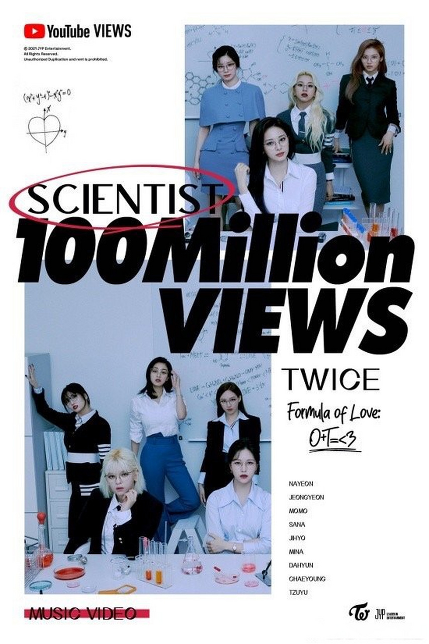 twice 歌曲《scientist》于23日mv油管播放量突破1亿次,这也是组合