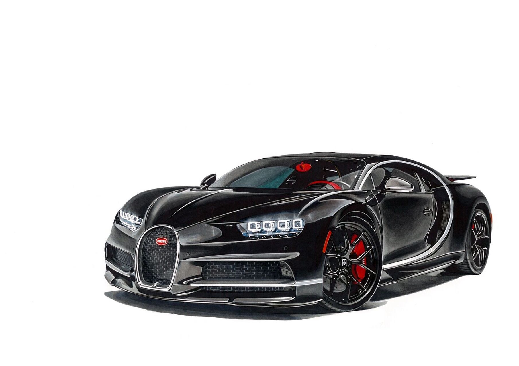 无数车迷fans的最终梦想 马克笔手绘布加迪奇龙chiron,工具:法卡勒一