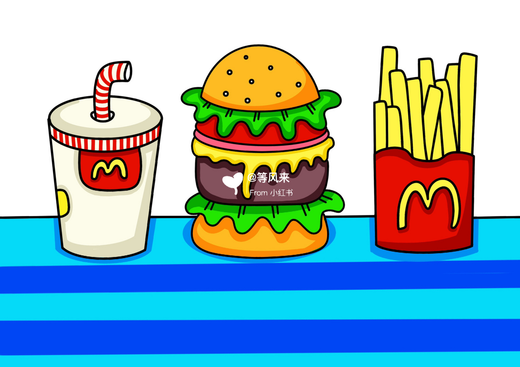 汉堡薯条可乐 创意画 儿童画 简笔画 #创意美术儿童画# #儿童简笔画# 
