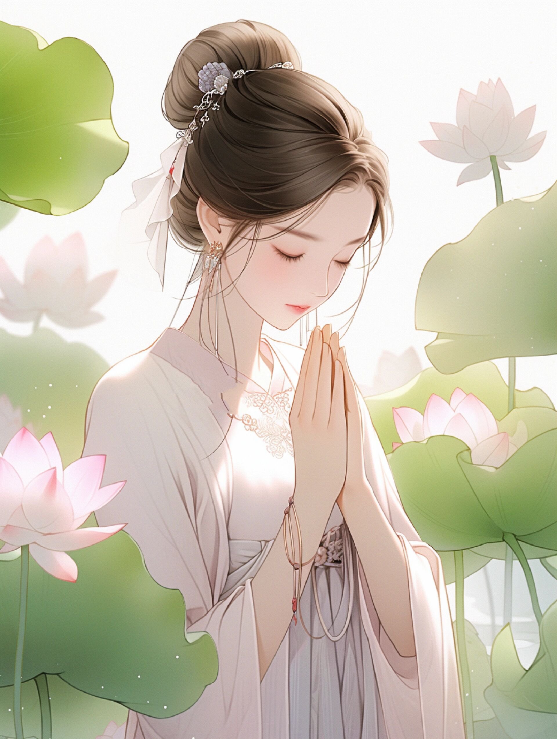 女生头像|荷花许愿壁纸|汉服佛系女孩头像 据说刷到荷花的小姐姐,许愿