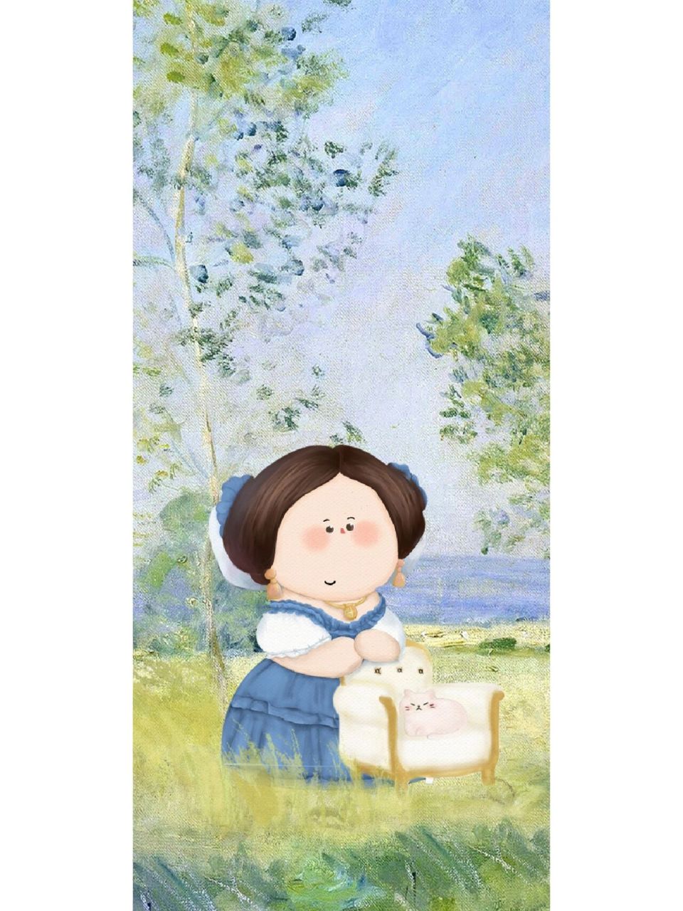 治愈系壁纸来咯 高贵典雅的布罗格利公主和她的小猫 整个色调很清新哦