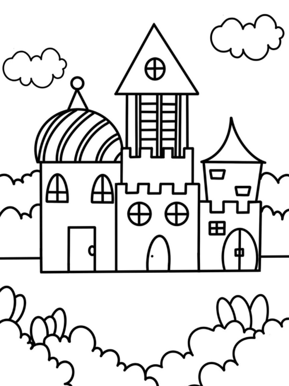 城堡 房子 创意画 儿童画 简笔画 9615线稿 #创意美术儿童画