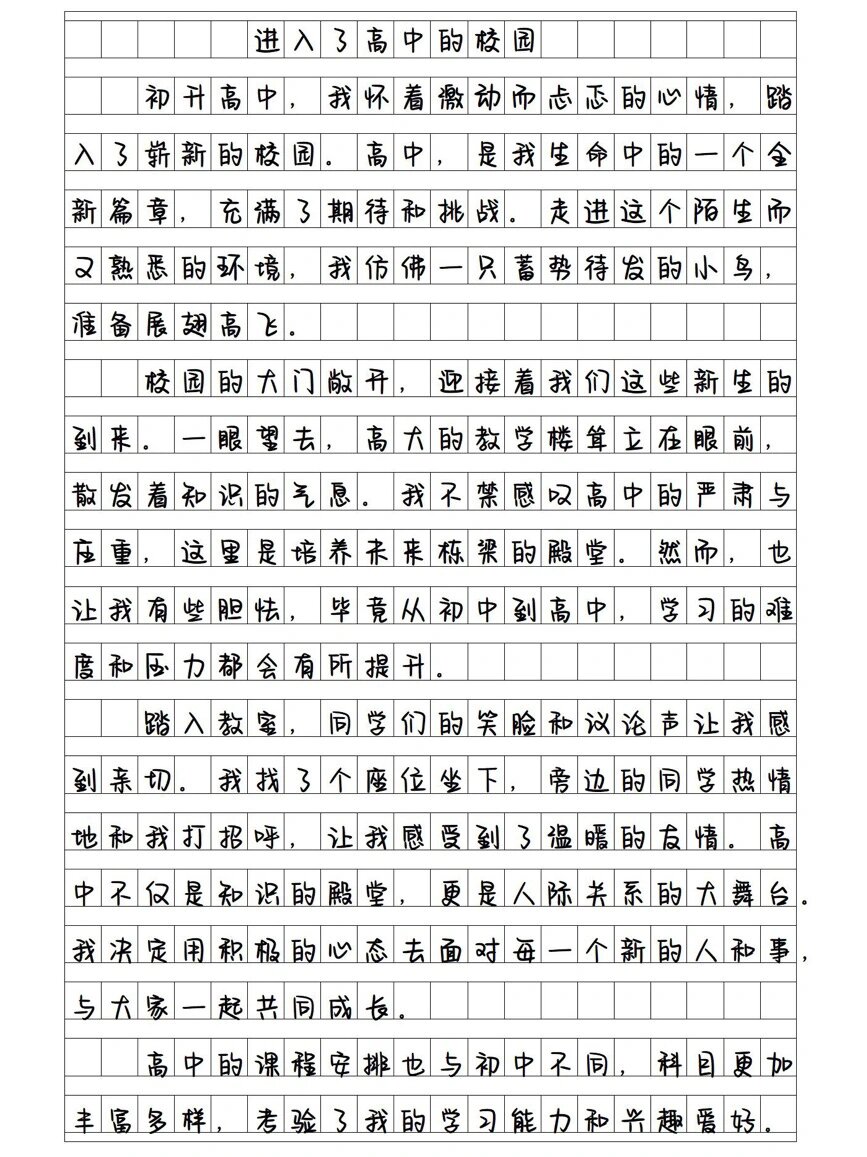 《进入了高中的校园》优秀作文
