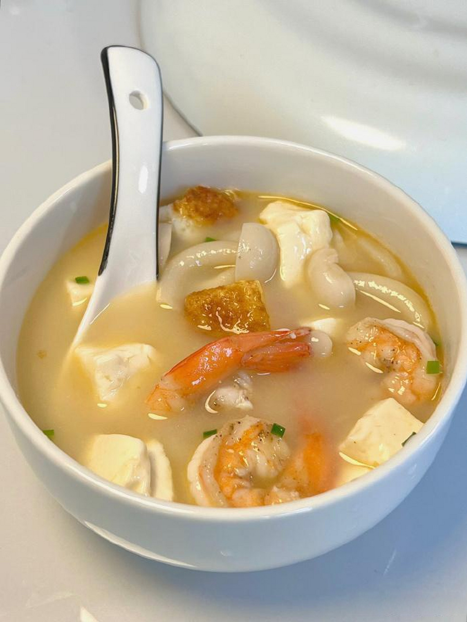 虾仁鸡蛋豆腐汤,午餐配米饭或面条真的太滋润了,好吃停不下来,口感