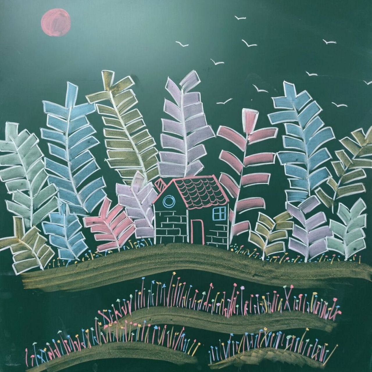 临摹# #黑板画# #简笔画# #美术老师# #秋天主题画