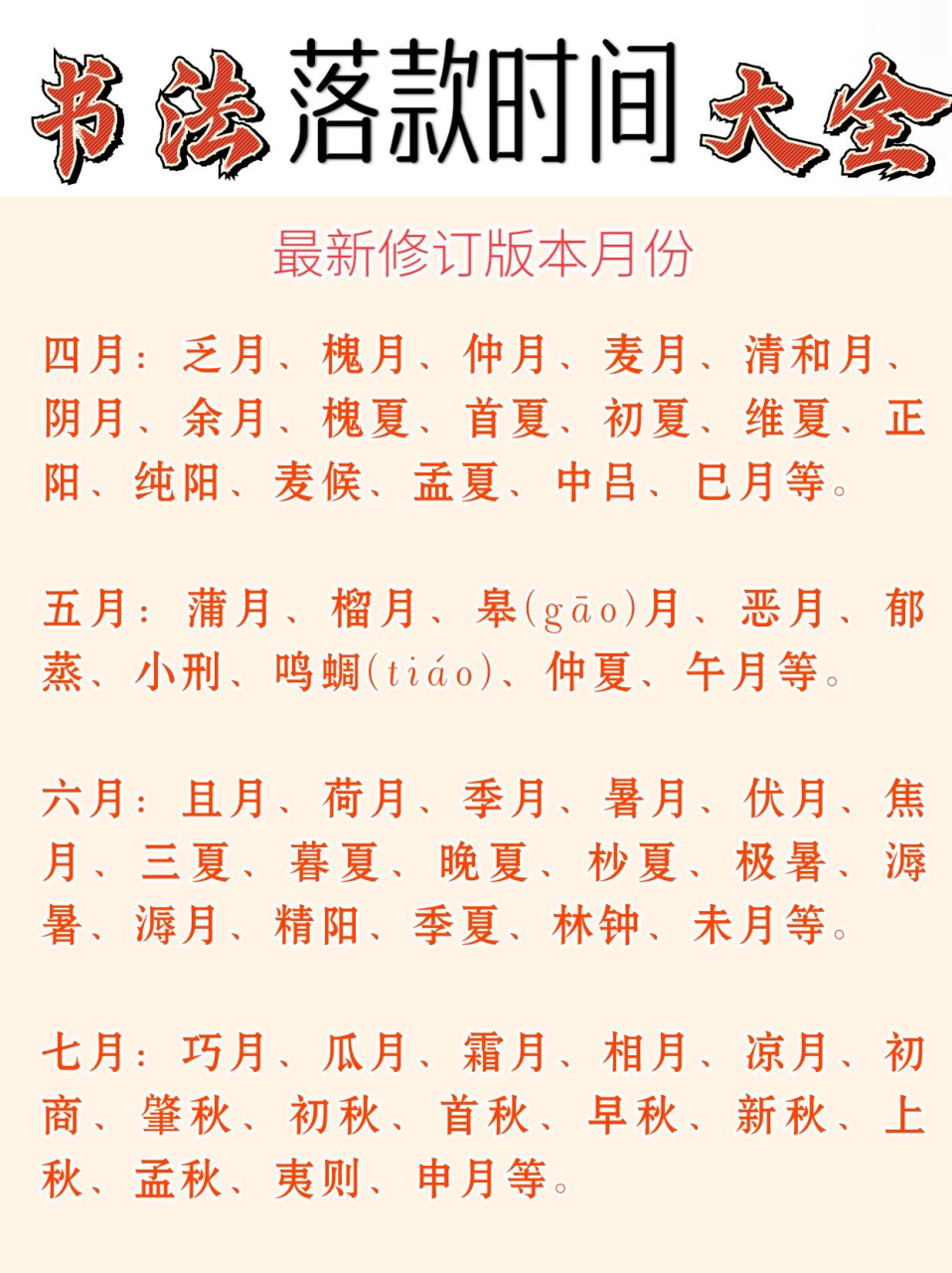 书法落款时间·月份·2023最新修订·0909  学习书法的必备知识