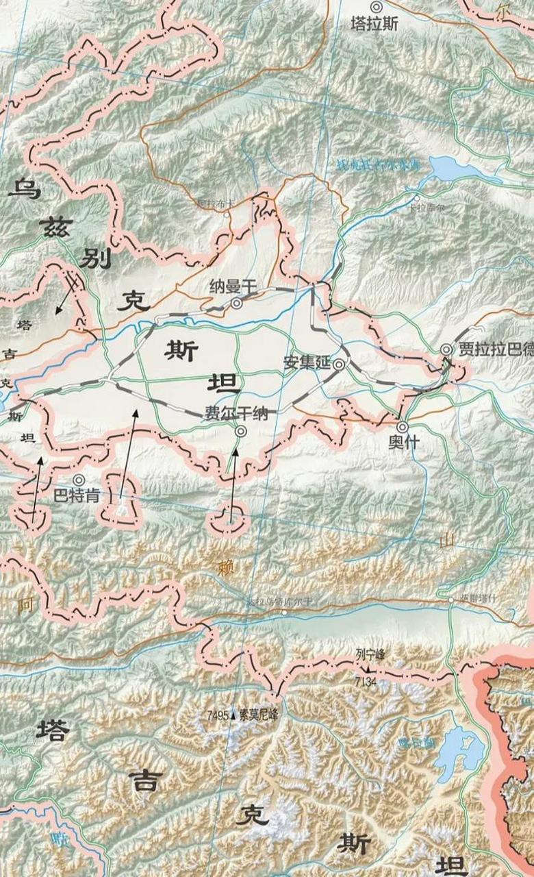 中亚费尔干纳盆地有4块小飞地,在吉尔吉斯斯坦巴特肯以东有2块飞地