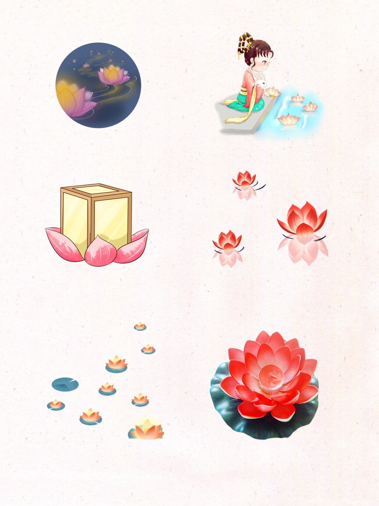 【手绘免抠】中秋节莲花灯png素材∣许愿灯 95中秋节快到啦 95