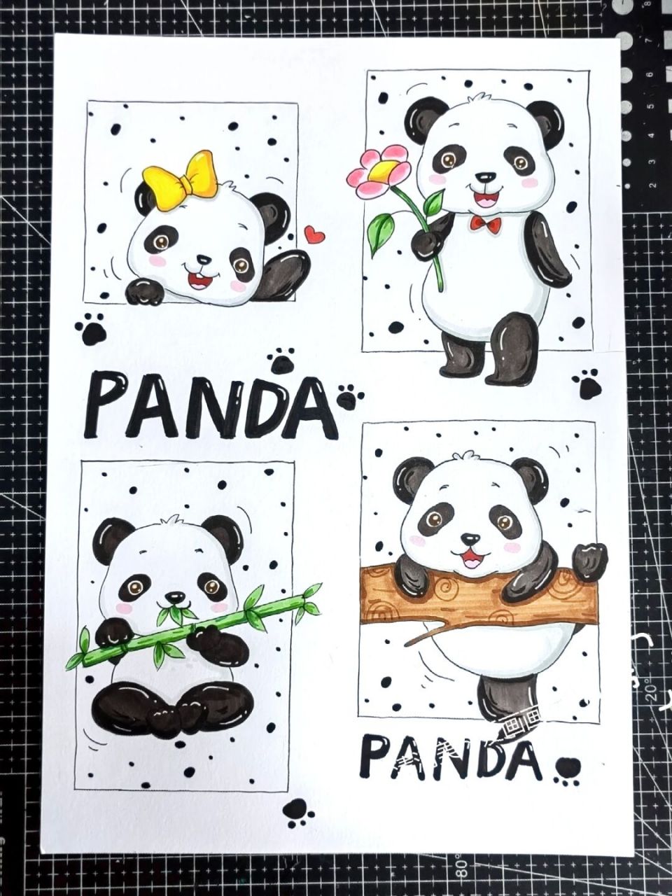 可爱的大熊猫手绘#画画# #马克笔手绘# #大熊猫# #保护动物主题画