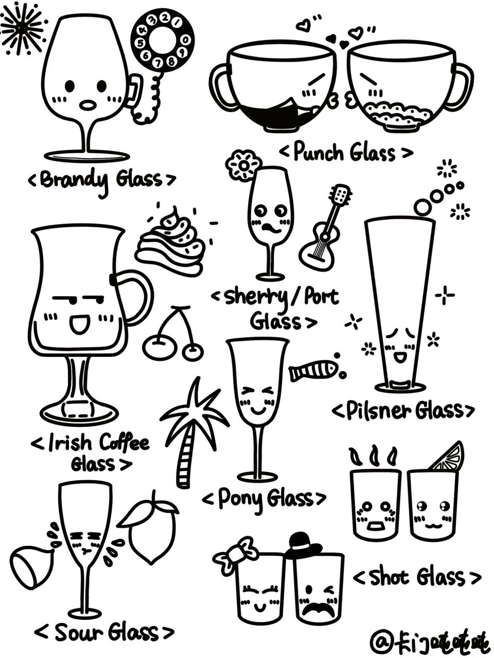 原创简笔画|手帐素材之酒杯控!