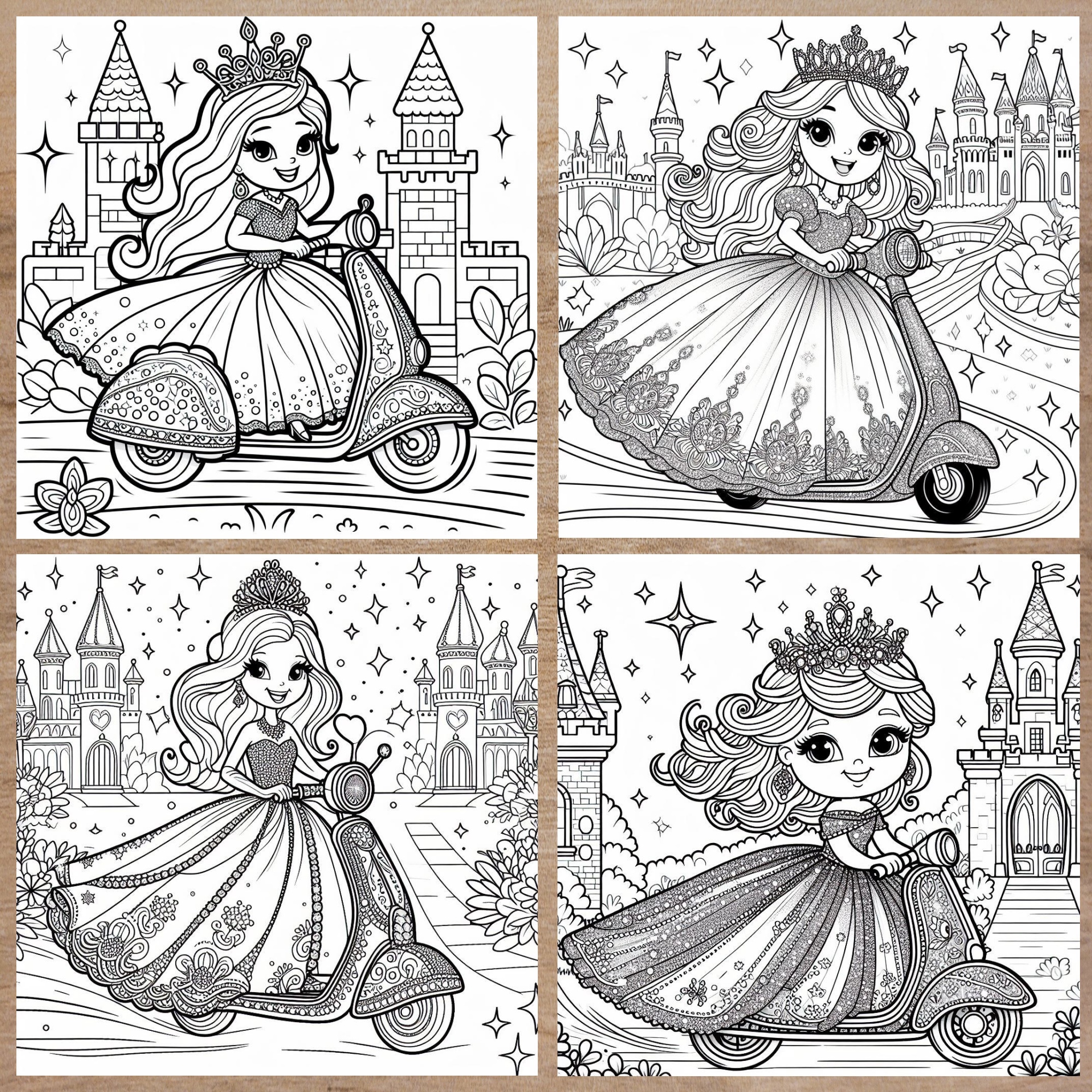 小公主闪亮 电动车涂色画